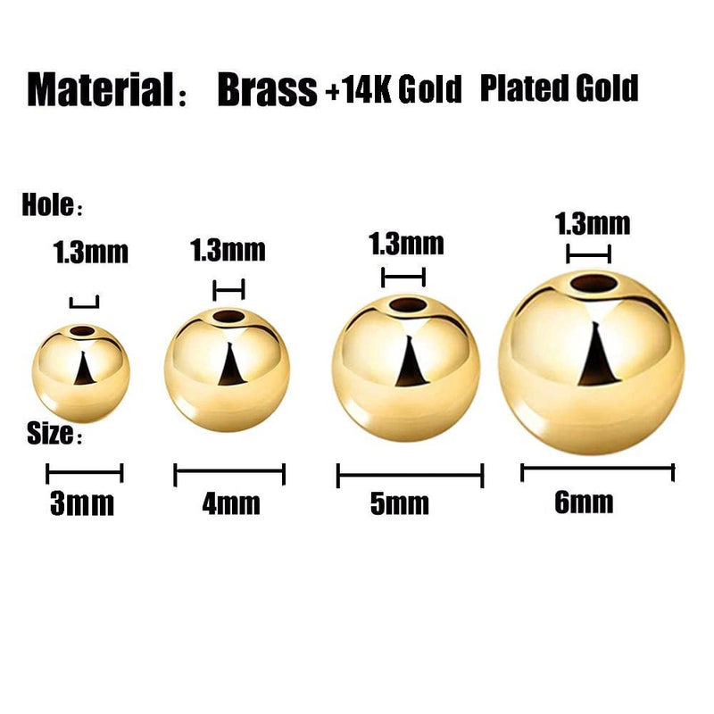 WOCRAFT 200 Pcs Mix 14K Gold Plated Beads Smooth Little Round Spacer Beads Brass Long-Lasting Tarnish Resistant Seamless Loose Beads for DIY Bracelet Jewelry Making (3/4/5/6MM-Gold) - Image 2